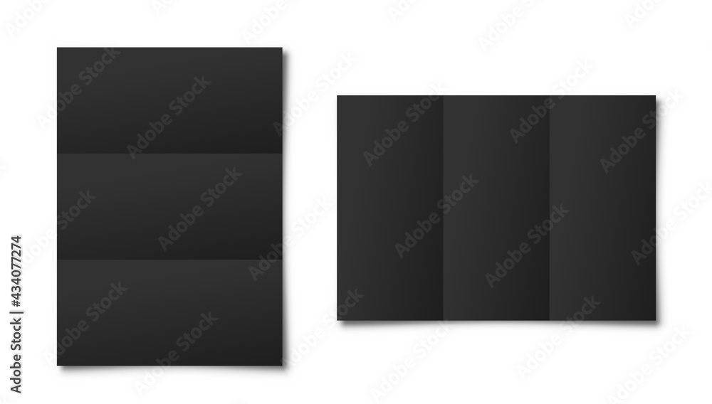Wall mural realistic blank folded paper sheets in a4 size with shadow isolated on white background. black noteb