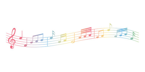 vector sheet music - rainbow colored musical notes melody on white background