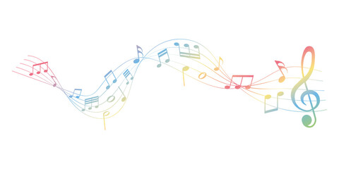 vector sheet music - rainbow colored musical notes melody on white background