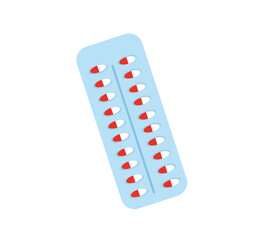 A blister with pills, vitamins or antibiotics, health and medicine concept, isolated flat vector illustration