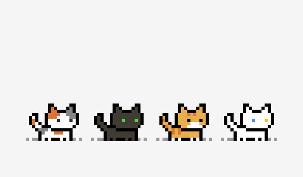 Pixel cat image. Vector illustration for 8 bit Game or Cross stitch.