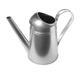 Beautiful metal watering can isolated on white