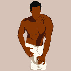 Silhouette of a man. Athletic man character on beach.  vector cartoon illustration.