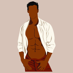 Fototapeta premium Silhouette of a man. Athletic man character on beach. vector cartoon illustration.