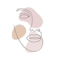 One line woman drawing face. Minimalism art. Female contour portrait. Line vector illustration isolated on white background