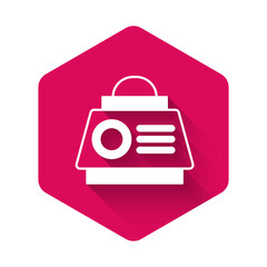 White Space capsule icon isolated with long shadow background. Pink hexagon button. Vector