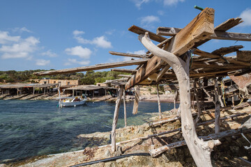 Fototapeta na wymiar traditional dry dock, S´Algar, Formentera, Pitiusas Islands, Balearic Community, Spain