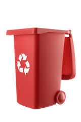 Plastic red trash can isolated on white background