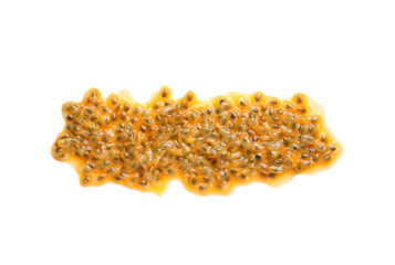 Passion fruit seeds on white background, top view