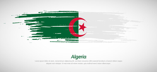 Artistic grungy watercolor brush flag of Algeria country. Happy independence day background