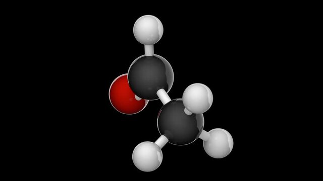 Acetaldehyde (Ethanal), formula CH3CHO or C2H4O. Other names: Acetic aldehyde, Ethyl aldehyde, Acetylaldehyde. 3D render. Seamless loop. RGB + Alpha (Transparent) channel
