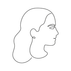 Woman face in one line. Black continuous line forming contour of face. Vector illustration