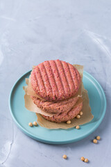 Burgers made from plant based meat, food reducing carbon footprint