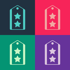 Pop art Military rank icon isolated on color background. Military badge sign. Vector