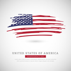 Brush flag of USA country. Happy independence day of United States of America with grungy flag background