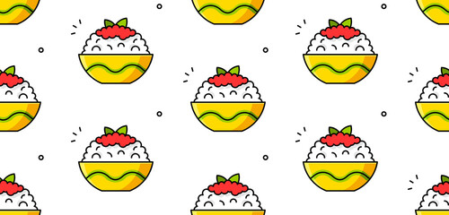 Plate of rice seamless pattern. Vector hand drawn illustration