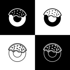 Set Donut with sweet glaze icon isolated on black and white background. Vector