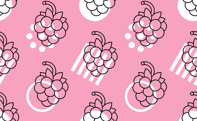 Raspberries seamless pattern. Vector hand drawn illustration