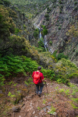 Fototapeta premium Man Hiking. Stock Photo Of A Man Hiking In Las Hurdes North Of Cáceres-Spain.