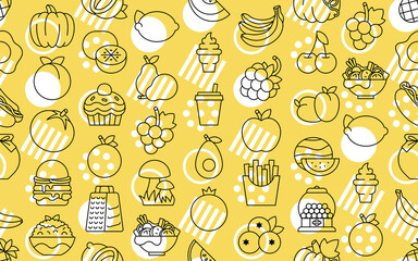 Materiał do szycia Fruits and Vegetables seamless pattern. Vector hand drawn illustration