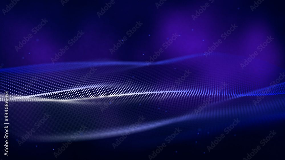 Poster Abstract futuristic wave background. Network connection dots and lines. Digital background. 3d