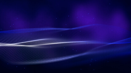 Abstract futuristic wave background. Network connection dots and lines. Digital background. 3d