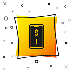 Black Mobile stock trading concept icon isolated on white background. Online trading, stock market analysis, business and investment. Yellow square button. Vector