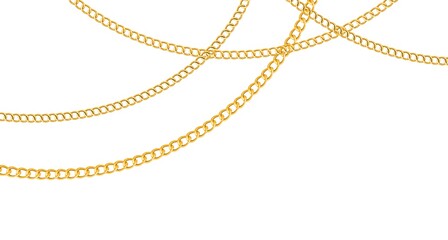 Chain golden. Luxury chains different shapes seamless background, realistic gold links jewelry backdrop, metal yellow element repeating pattern. Horizontal banner vector isolated illustration