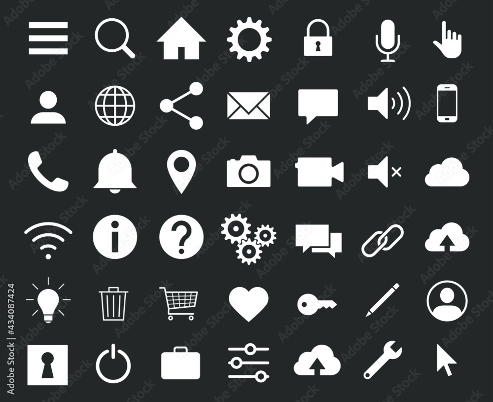 Aufkleber web application interface icon collection. internet page and website vector symbol set. search, home
