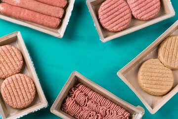 Variety of plant based meat, food to reduce carbon footprint