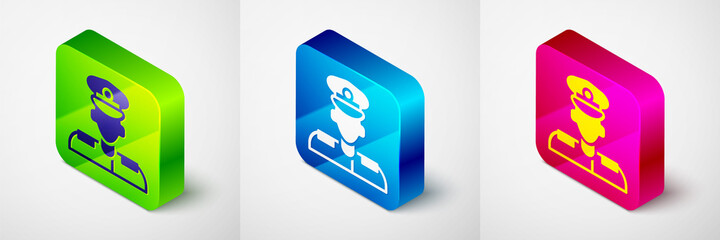 Isometric Pilot icon isolated on grey background. Square button. Vector