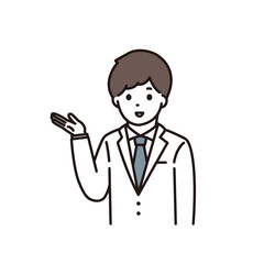 笑顔で説明をする男性薬剤師のイラスト