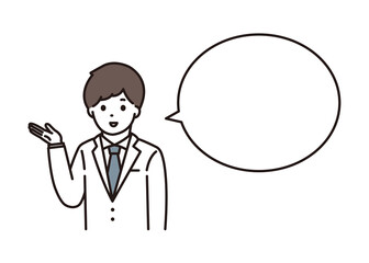 笑顔で説明をする男性薬剤師 吹き出し