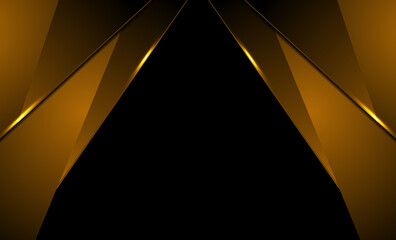 Dark golden orange corporate abstract material background with glowing lights. Geometric style with neon shiny highlights. Vector design