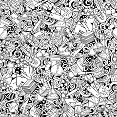 Fototapeta premium Science hand drawn doodles seamless pattern.