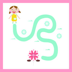 Kids mini games for development. Maze with flowers. Colorful vector illustration in flat style.