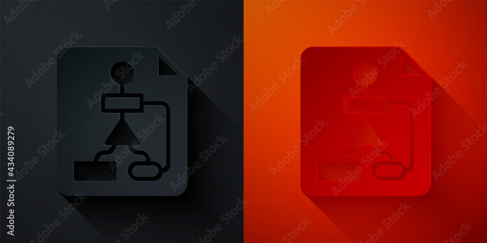 Poster paper cut tile flowchart for program design or process management plan icon isolated on black and re