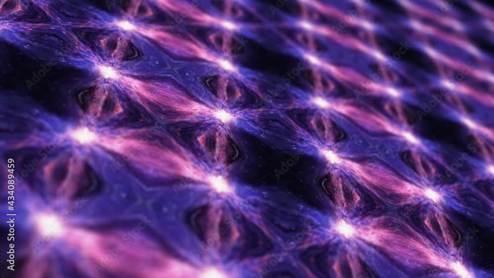 Poster Abstract 3D visualization of transform geometric LED wall surface. 4K Abstract loop futuristic background geometric composition with colorful moving tiles. Motion design. Smooth hypnotic wavy pattern.