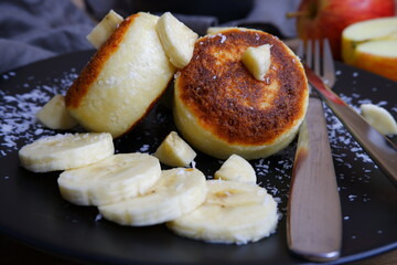 Delicious curd pancakes. Cottage cheese. Cheesecakes.