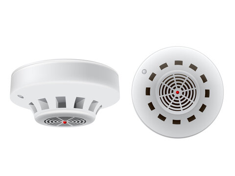 Realistic white smoke detector with red indicator vector illustration alarm fire sensor security