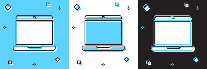 Set Laptop icon isolated on blue and white, black background. Computer notebook with empty screen sign. Vector