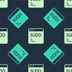 Green and beige Code terminal icon isolated seamless pattern on blue background. Browser window with command line. Command panel. Programming coding. Notepad. Vector