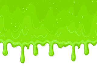 Cartoon green dripping background. Spooky halloween alien slime blobs, dripping toxic slime vector background illustration. Green cartoon slime splatter