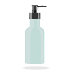 Bottle with dispenser for cream, shampoo, sanitation on white background. Isolated cosmetic package template, plastic container. Skin and body care, toilets. Beauty products. Flat Vector Illustration