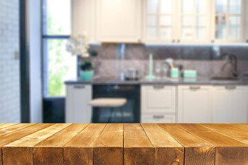 Table background of free space and kitchen interior 