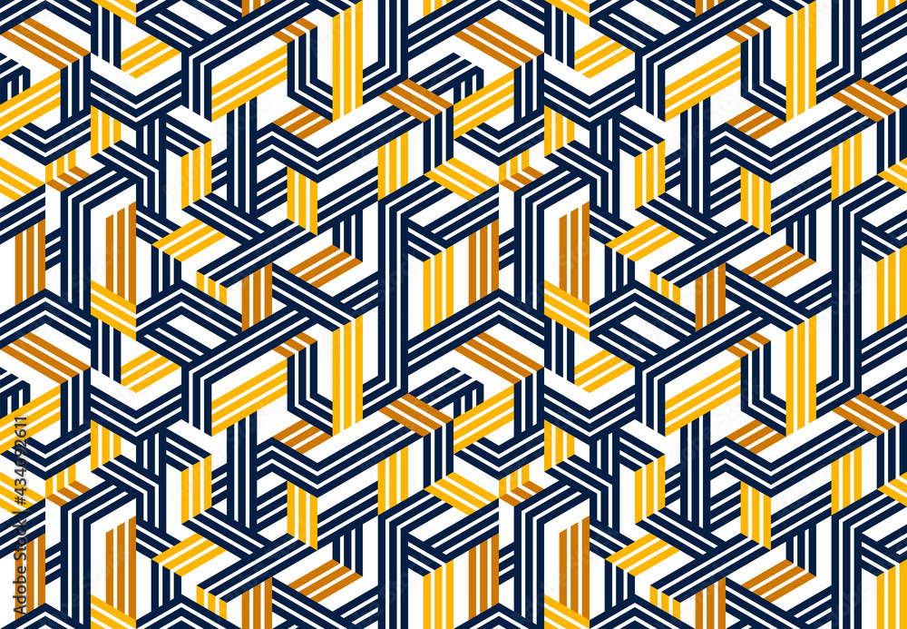 Poster seamless isometric lines geometric pattern, 3d cubes vector tiling background, architecture and cons