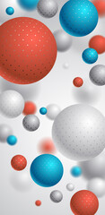 Realistic dotted spheres vector illustration smartphone background, abstract background for phone with beautiful balls with dots and depth of field effect, 3D globes design concept art.