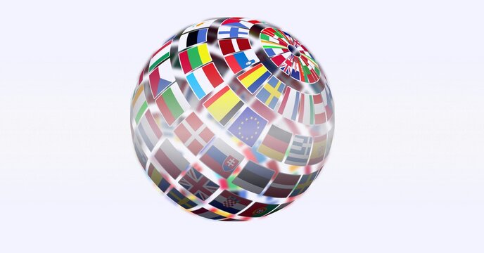 Digitally generated image of globe of different european contries against white background
