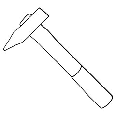 Hammer icon in doodle sketch lines. Construction tool.Vector illustration isolated on white background.