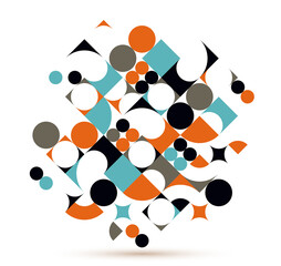 Abstract geometric design vector pattern composition, colorful 70s retro style template art isolated over white, creative elegant background.